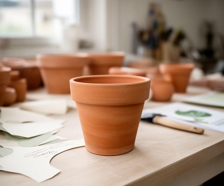 Handgefertigte Terrakotta-Pots auf einem hellen Tisch in einem Zürcher Atelier mit Notizen zur Datenverwaltung
